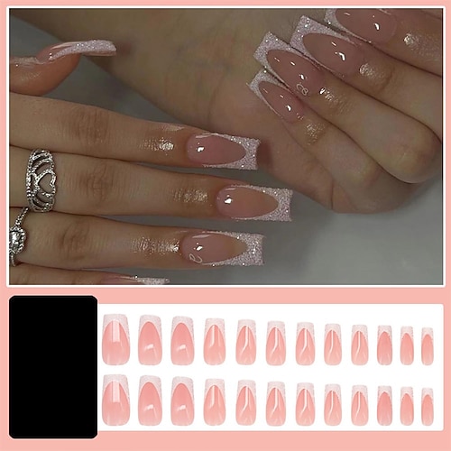 Long Ballet V Shape Long Ballerina Coffin Nails With Glue, Marble Smudge,  Rhinestone Design Wearable Press On Tips For French Nail Art From  Sophine01, $25.29 | DHgate.Com