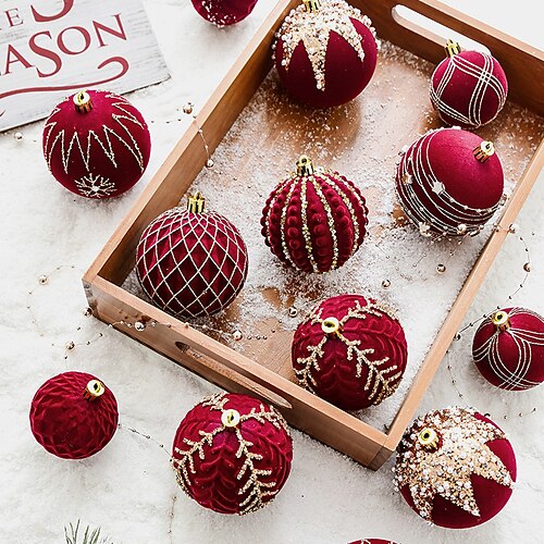 

Boules de noël boules peintes floquées rouges, décoration d'arbre de noël, décorations suspendues, décoration de fenêtre, décorations de noël