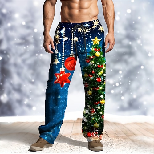 

Christmas Tree Christmas Bell Casual Men's 3D Print Christmas Pants Pants Trousers Outdoor Street Going out Polyester Wine Blue Green S M L Mid Waist Elasticity Pants