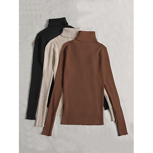 

Pull Maille Femme A côtes Tricoter Normal énorme Couleur unie Col Roulé mode Décontractées Extérieur du quotidien manche longue Automne Hiver Noir Blanc Gris Noir Abricot Marron Taille unique