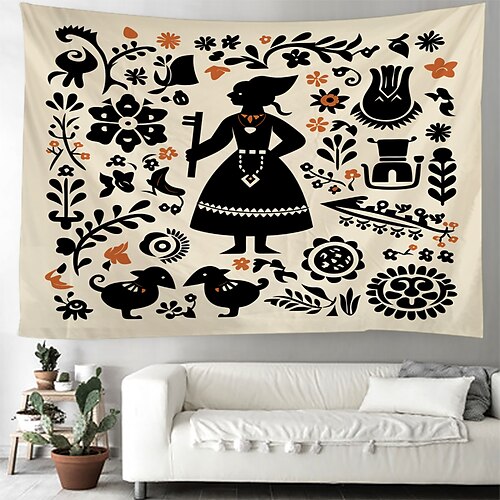 

Tapiz colgante de arte popular escandinavo, arte de pared, tapiz grande, decoración mural, fotografía, telón de fondo, manta, cortina, hogar, dormitorio, sala de estar
