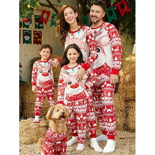 

Santa Claus Reindeer Family Christmas Pajamas Nightwear Men's Women's Boys Girls' Family Matching Outfits Christmas New Year Christmas Eve Kid's Adults' Home Wear Polyester Top Pants