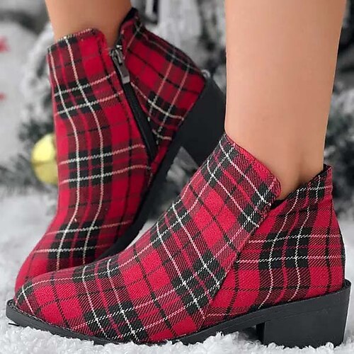 

Women's Boots Xmas Shoes Chelsea Boots Plus Size Party Christmas Club Booties Ankle Boots Zipper Chunky Heel Wedge Heel Round Toe Gothic Classic Comfort Running Walking Canvas Elastic Fabric Zipper