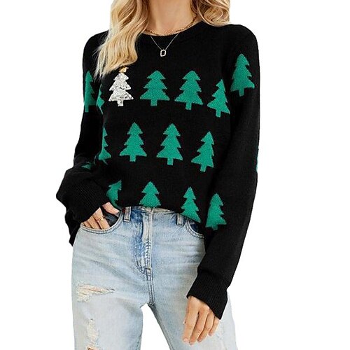 

Women's Ugly Christmas Sweater Pullover Sweater Jumper Christmas Sweaters Crew Neck Ribbed Knit Polyester Knitted Print Fall Winter Regular Outdoor Christmas Daily Stylish Casual Soft Long Sleeve