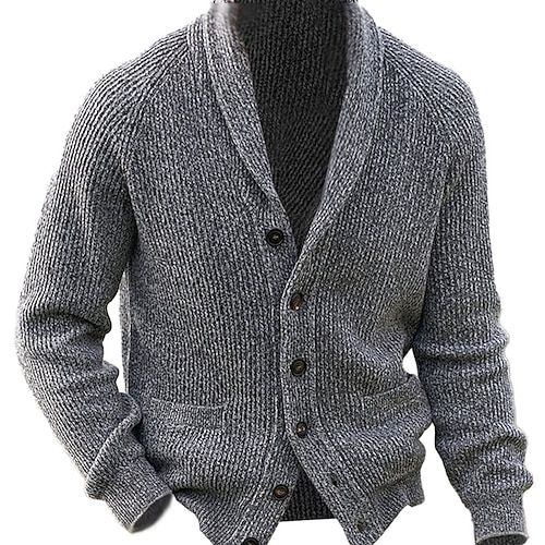 

Herren Strickjacke Kurzer Pullover Gedrehtes Stricken Standard Knopf hoch Tasche Glatt Schalrevers Warm-Ups Moderne zeitgenössische Freizeitskleidung Ausgehen Bekleidung Raglanärmel Winter Schwarz