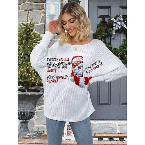 

femme laid noël pull pull pull col rond tricot côtelé polyester tricoté imprimé automne hiver régulier extérieur Noël vacances quotidien élégant décontracté manches longues animal lettre père Noël