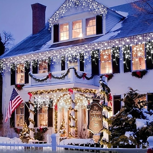 

4m Rideau lumineux de Noël 96 LED EL Blanc Chaud Blanc Froid Bleu Fenêtre / rideau / guirlande lumineuse Solaire Décoration de Noël Alimentation Solaire