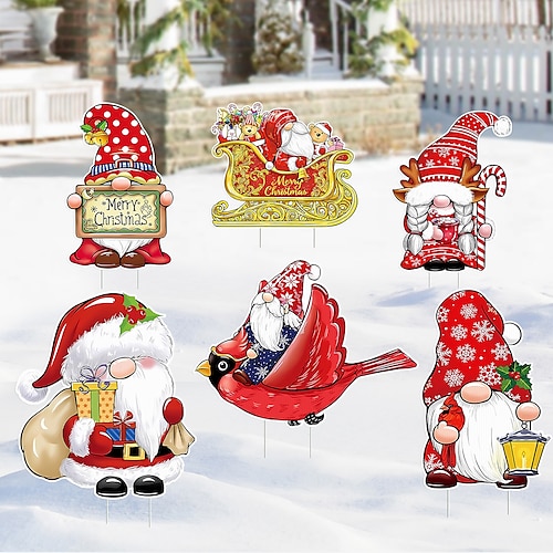 

1PC Christmas Yard Signage Santa Claus Cardinals Sled Garden Logo Christmas Decoration Hollow Board printing Waterproof Outdoor Christmas Decorations