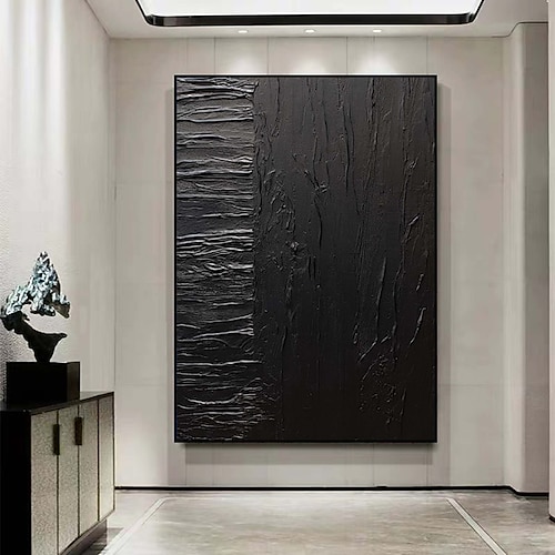  Handgefertigtes, rein schwarzes Strukturgemälde, handgemaltes Ölgemälde, Wandkunst, großes Gemälde, Spachtel, abstraktes Gemälde, handgemalte Acrylgemälde, Dekor, gerollte Leinwand