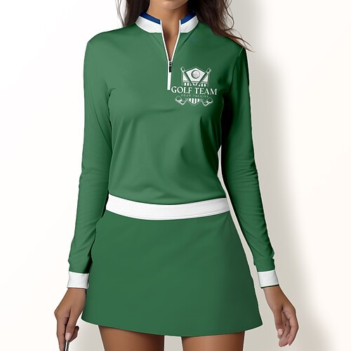 

Femme T-shirt POLO Chemise de golf Respirable Séchage rapide Evacuation de l'humidité manche longue Vêtements de golf Top Standard Zippé Col Montant Imprimé Printemps Automne Tennis Le golf Pickleball