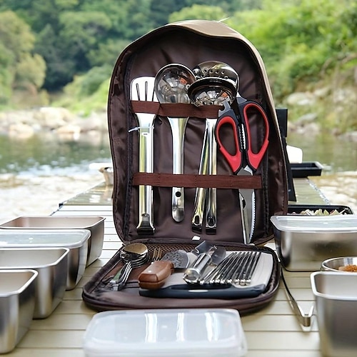 

Ensemble de cuisine de sac de rangement d'ustensiles de cuisine 8 pièce/ensemble, pour le camping de randonnée en plein air