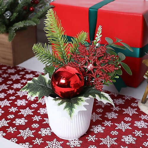 

2023 Home Christmas Party Decoration Decoration Decoration Artificial Snowflake Pine Branch Small Potted Plant Home Restaurant Office Desktop Shelf Window Sill Placement Decoration