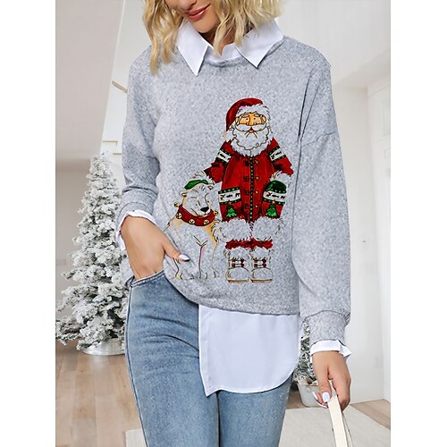 

Women's Ugly Christmas Sweater Pullover Sweater Jumper Crew Neck Ribbed Knit Polyester Knitted Print Fall Winter Regular Outdoor Xmas Holiday Daily Stylish Casual Long Sleeve Santa Claus Yellow