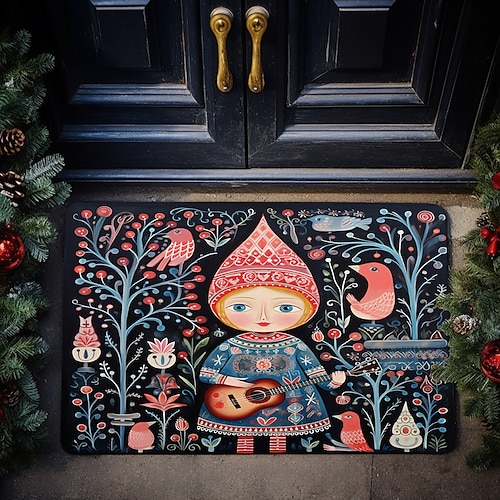 

Christmas Elf Scandinavian Folk Art Doormat Non-Slip Oil Proof Xmas Rug Indoor Outdoor Mat Bedroom Decor Bathroom Mat Entrance Rug Door Mat