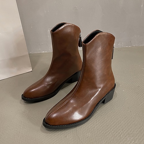 

Damen Stiefel Chelsea-Stiefel Übergrössen Täglich Stiefeletten Stiefeletten Blockabsatz Spitze Zehe Modisch Brautkleider schlicht Komfort Kunstleder Reißverschluss Feste Farbe Schwarz Braun