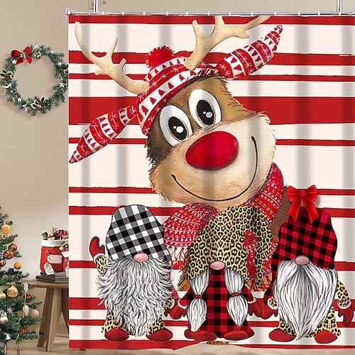 

Cortina de ducha navideña con ganchos, decoración para el baño, juego de cortina de ducha de tela impermeable con 12 ganchos de plástico