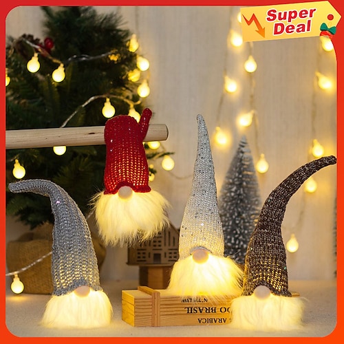 

Рождественские огни, украшения со светодиодной подсветкой, плюшевый гном ручной работы, очаровательный рождественский орнамент Санта-Клауса, праздничные подвесные или размещенные украшения