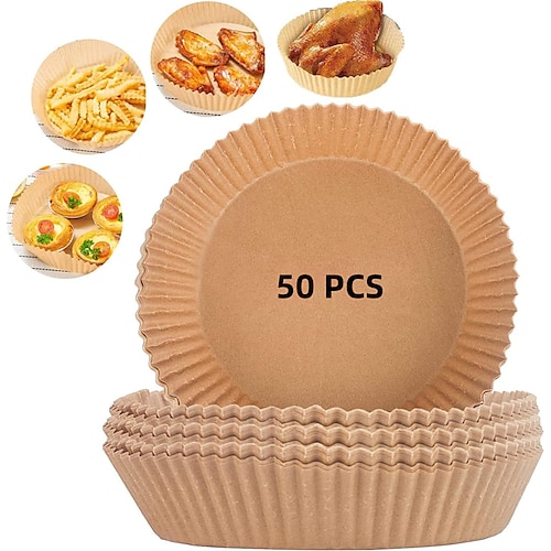 50pcs Air Frying Pan Disposable Wood Pulp Parchment Paper Cheese Cake Pad  Air Frying Pan Baking Paper Air Frying Pan Accessories