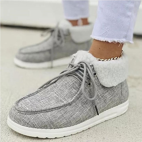 

Mulheres Botas Rasos Slip-Ons Botas de Neve Tamanhos Grandes Ao ar livre Trabalho Diário Botas Botas Tornozelo Sem Salto Ponta Redonda Felpudo Conforto Minimalismo Couro Ecológico Com Cadarço Côr