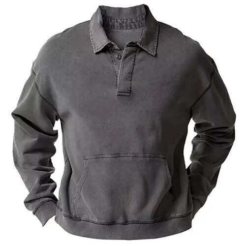 

Homme Sweat shirt Gris Col polo Plein Poche Sport Loisir du quotidien Vacances Rétro Vintage Vêtement de rue basique Printemps Automne Vêtement Tenue Pulls Capuche Pulls molletonnés