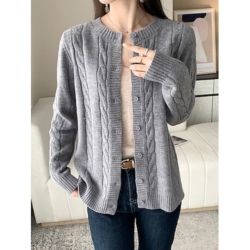 

Damen Strickjacke Pullover Jacke Rundhalsausschnitt Gedrehtes Stricken Polyester Taste Strick Herbst Winter Standard Outdoor Täglich Ausgehen Modisch Strassenmode Brautkleider schlicht Langarm Feste