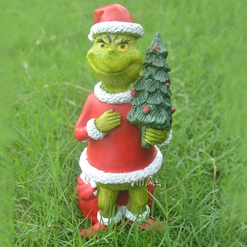 

Weihnachts-Harz-Grinch-Zwerg-Zwerg-Statuen-Dekoration, originelles Geschenk für den Innen- und Außenbereich, Terrasse, Hof, Rasen, Veranda, Ornament-Dekoration