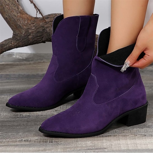 

Mulheres Botas Botas Cowboy Tamanhos Grandes Ao ar livre Diário Botas Botas Tornozelo Salto Robusto Dedo Apontado Casual Estilo industrial Couro Sintético Mocassim Rosa claro Azul Roxo Claro