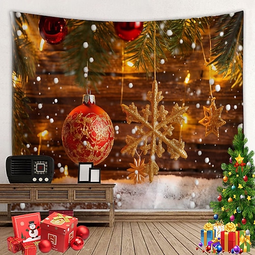 

Christmas Ornaments Gold Hanging Tapestry Xmas Wall Art Large Tapestry Mural Decor Photograph Backdrop Blanket Curtain Home Bedroom Living Room Decoration