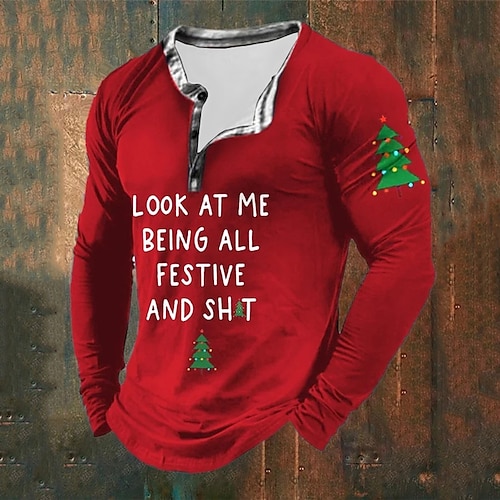 

Графическое письмо дерево модная повседневная мужская рубашка Хенли с 3D принтом повседневная праздничная футболка черный красный& Бело-зеленая футболка с длинными рукавами, весна& осенняя