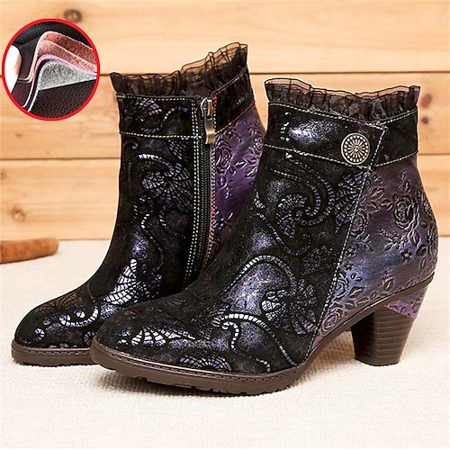 

Mujer Botas Tallas Grandes Zapatos hechos a mano Botas de tacon Diario Botines Botines Invierno Corbata de Lazo Encaje Botón Tacón de gatito Dedo Puntiagudo Vintage Casual Confort Cuero Cremallera