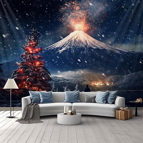 

Tapiz colgante de montaña navideña, arte de pared, tapiz grande de Navidad, decoración mural, fotografía, telón de fondo, manta, cortina, hogar, dormitorio, sala de estar