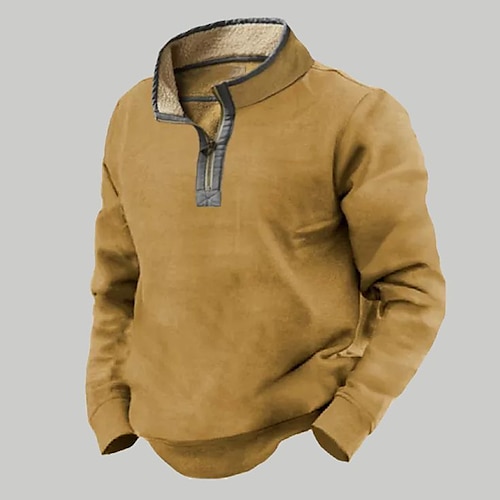 

Homme Sweat shirt Sweat-shirt quart de fermeture éclair Jaune Col Mao Plein Sport Loisir du quotidien Vacances Rétro Vintage Décontractées Polaire fine Automne hiver Vêtement Tenue Pulls Capuche