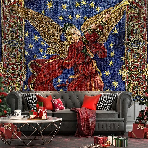 

Tapiz colgante de Ángel de Navidad, arte de pared, tapiz grande, decoración mural, fotografía, telón de fondo, manta, cortina, decoración para el hogar, dormitorio y sala de estar