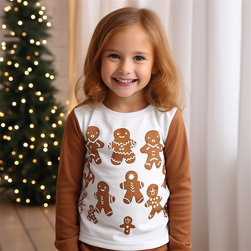 

Weihnachten Mädchen 3D Lebkuchenmänner T-Shirt Hemd Langarm 3D-Druck Herbst Winter Aktiv Modisch Kuschelig Polyester kinderkleidung 3-12 Jahre Rundhalsausschnitt Outdoor Casual Täglich Regular Fit