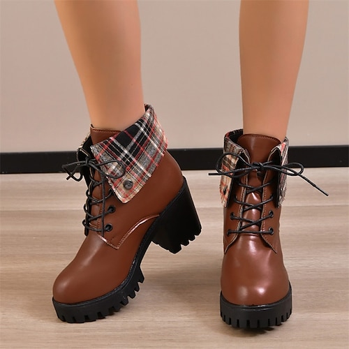 

Damen Stiefel Springerstiefel Schuhe mit innerer Höhenerhöhung Outdoor Täglich Stiefeletten Stiefeletten Plattform Blockabsatz Runde Zehe Brautkleider schlicht Minimalismus PU Schnürsenkel Feste Farbe