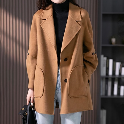 

Damen Mantel Strasse Freizeitskleidung Urlaub Herbst Winter Standard Mantel Regular Fit warm halten Atmungsaktiv Stilvoll Moderne Brautkleider schlicht Jacken Langarm Glatt Mit Taschen Dunkelmarine