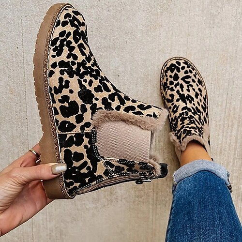 

Women's Boots Chelsea Boots Plus Size Outdoor Daily Booties Ankle Boots Winter Flat Heel Vacation Vintage Comfort Faux Suede Magic Tape Leopard Leopard Print Black Brown