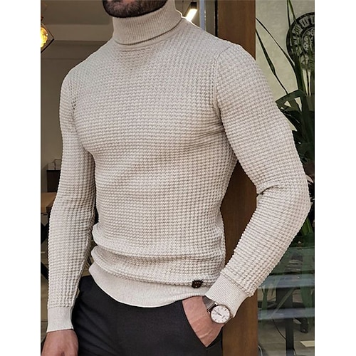 

Homens Suéter Pulôver Estriado Tricotar Tricotado Tecido Gola Alta Mantenha Quente Contemporâneo Moderno Roupa Diária Para Noite Roupa Outono inverno Preto Branco S M L