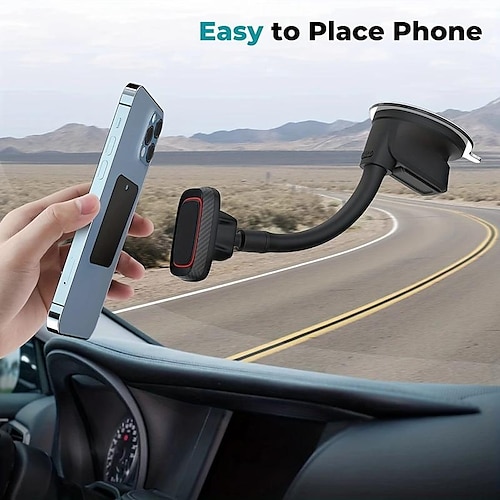 

support de téléphone magnétique pour voiture, support de téléphone pour pare-brise de tableau de bord avec bras flexible Support de téléphone à ventouse à aimants puissants intégrés pour voiture