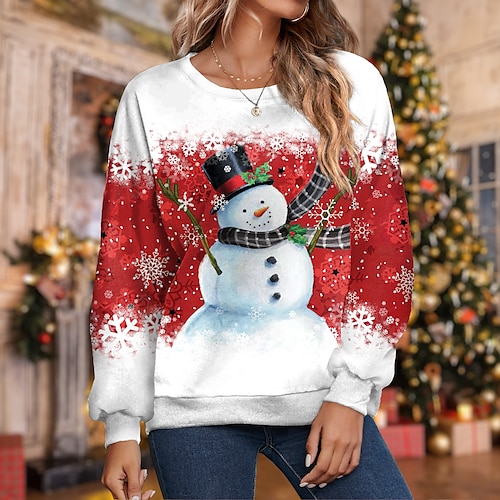 

Sweat de Noël Femme Sweat Bonhomme de neige Motif de flocon de neige Vêtement de sport Festival Rouge Bleu Violet Noël Casual Col Rond manche longue haut Micro-élastique Automne hiver