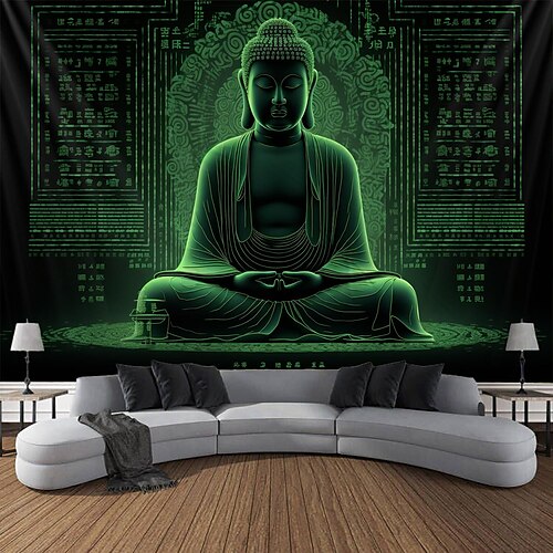 

O buda cyberpunk pendurado tapeçaria arte da parede grande tapeçaria mural decoração fotografia pano de fundo cobertor cortina casa quarto sala de estar decoração