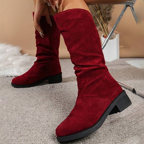 

Mulheres Botas Tamanhos Grandes Botas de inverno sapatos descalços Ao ar livre Natal Diário Botas da panturrilha Salto de bloco Clássico Conforto Minimalismo Camursa Sintética Côr Sólida Vinho Preto