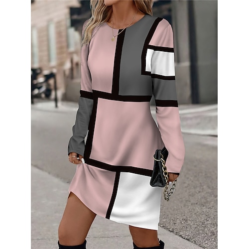 

Mulheres Vestido xadrez Roupa de inverno Geométrica Xadrez Imprimir Gola Redonda Minivestido Moda Roupa de rua Ao ar livre Diário Manga Longa Ajuste Largo Vermelho Escuro Amarelo Rosa Outono Inverno