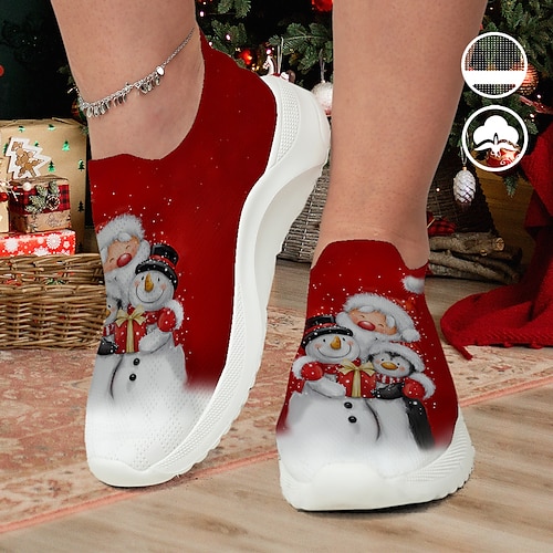 

женские кроссовки слипоны с принтом, рождественские рождественские туфли больших размеров, летние и зимние, на плоской подошве, с круглым носком, с закрытым носком, модные повседневные лоферы tissage volant, светло-красные, красные, синие