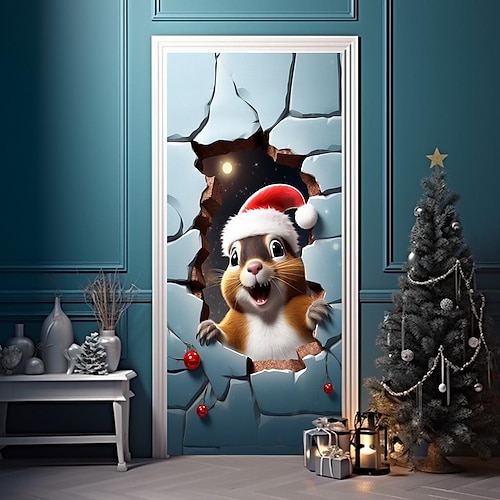 

Christmas Animal Broken Door Covers Door Tapestry Door Curtain Decoration Xmas Backdrop Door Banner for Front Door Christmas Holiday Party Decor Supplies