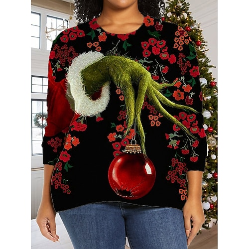 

Hässlicher Weihnachtspullover für Damen, Pullover, Rundhalsausschnitt, gerippter Strick, Polyesterdruck, Herbst, Winter, normal, Weihnachten, Alltag, Ausgehen, stilvoll, Übergröße, lässig, Langarm,