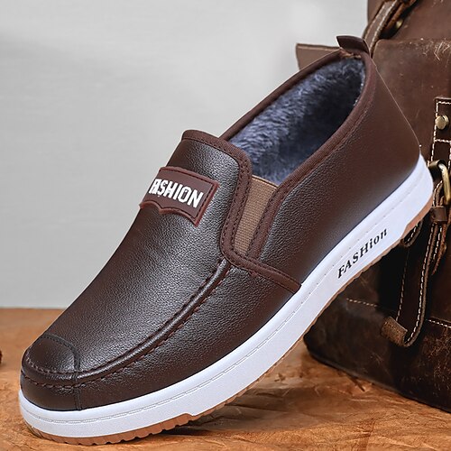 

Homens Mocassins e Slip-Ons Mocassim Sapatos de inverno Forro de Lã Caminhada Casual Ao ar livre Diário Couro Ecológico Quente Mocassim Preto Café Outono Inverno