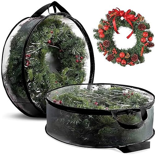 

Christmas Wreath Storage Containers, Heavy-duty PVC Garland Protector With Handle For Seasonal Christmas Xmas Wreaths Storage Organization