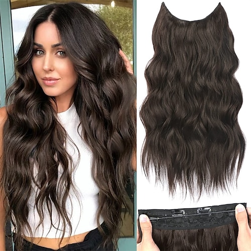 

Extensiones sintéticas Clips Pelo sintético Larga La extensión del pelo Recortar en 4 piezas Suave Resistente al Calor Mullido Mujer