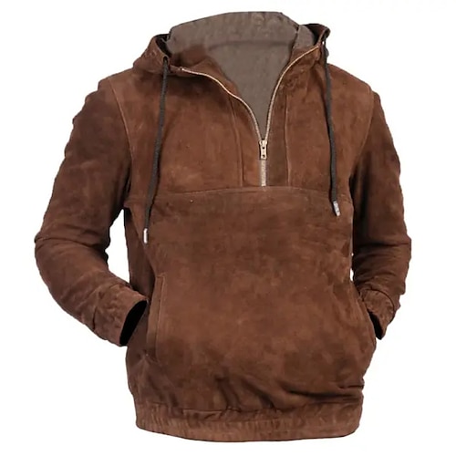 

Hombre Sudadera Sudadera con capucha y cremallera de un cuarto Marrón Con Capucha Plano Bolsillo Deporte Diario Festivos Vintage Ropa de calle Fresco Primavera Otoño Ropa Sudaderas con capucha